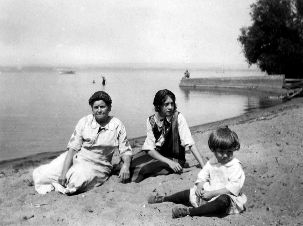 Gram on the beach with Dorothy and Bob edited