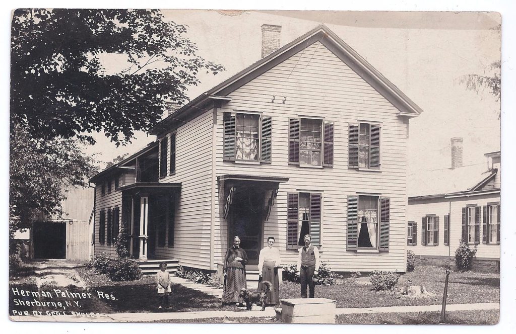 Herman Palmer Residence, Sherburne, N.Y.left to right: unknown child, Esther Palmer, Minnie and Herm Palmer