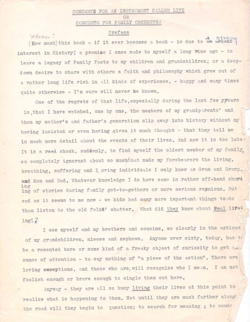 Typewritten manuscript for the Preface of Dorothy's memoir